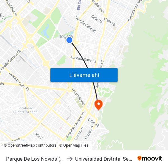 Parque De Los Novios (Ac 63 - Kr 45) to Universidad Distrital Sede Macarena B map