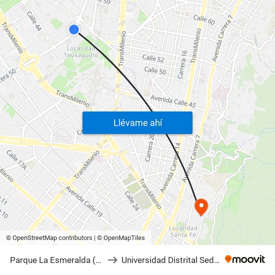 Parque La Esmeralda (Ak 50 - Cl 45) to Universidad Distrital Sede Macarena B map