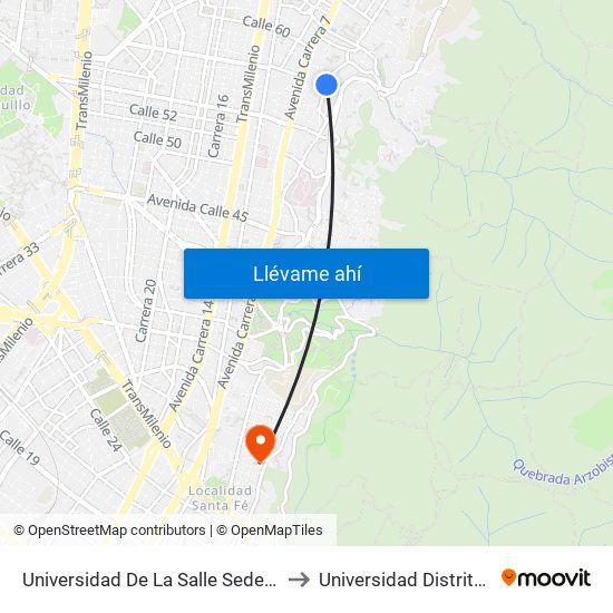 Universidad De La Salle Sede Chapinero (Kr 4 - Cl 58 Bis) to Universidad Distrital Sede Macarena B map