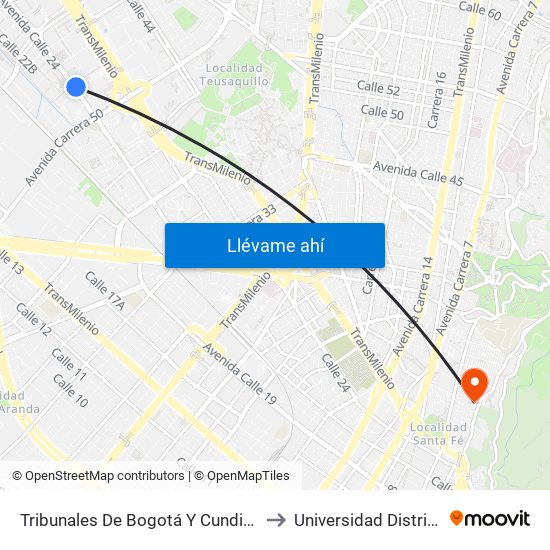 Tribunales De Bogotá Y Cundinamarca (Av. Esperanza - Kr 53) to Universidad Distrital Sede Macarena B map