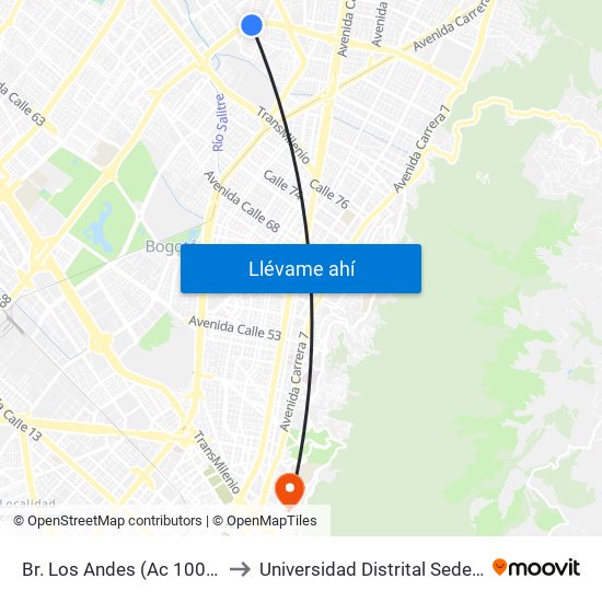 Br. Los Andes (Ac 100 - Kr 66) (B) to Universidad Distrital Sede Macarena B map
