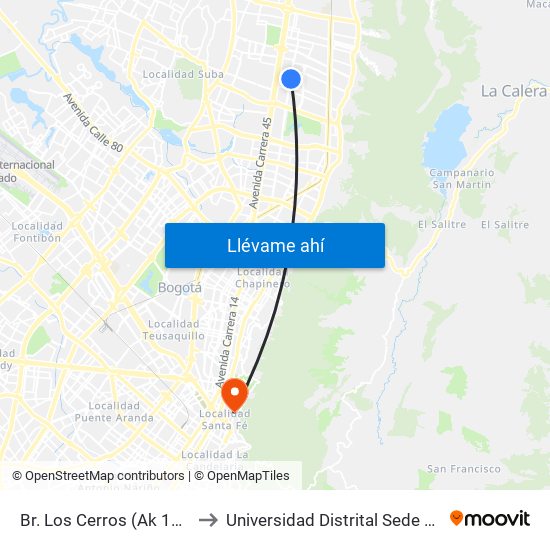 Br. Los Cerros (Ak 19 - Cl 145) to Universidad Distrital Sede Macarena B map