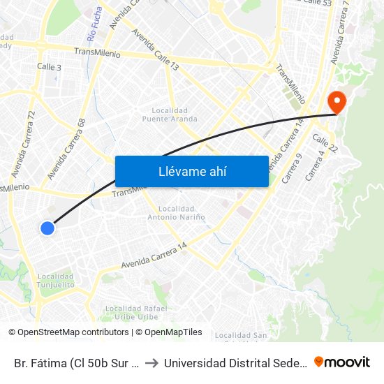 Br. Fátima (Cl 50b Sur - Kr 34) (A) to Universidad Distrital Sede Macarena B map