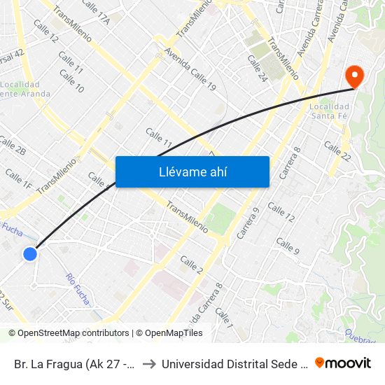 Br. La Fragua (Ak 27 - Cl 14 Sur) to Universidad Distrital Sede Macarena B map