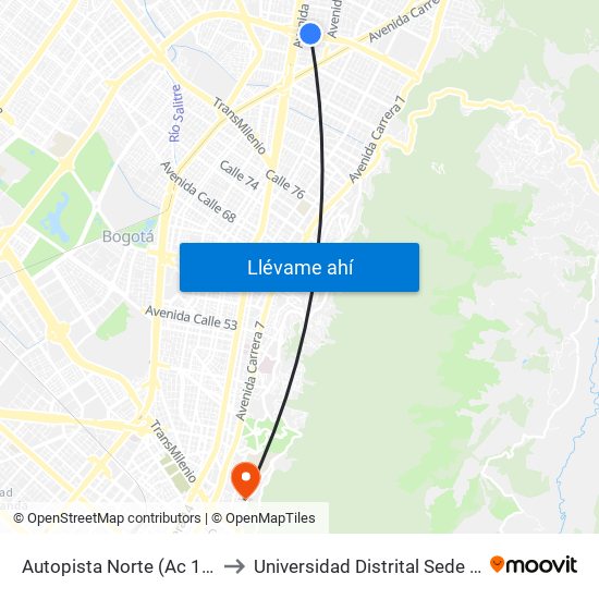 Autopista Norte (Ac 100 - Kr 21) to Universidad Distrital Sede Macarena B map