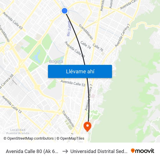 Avenida Calle 80 (Ak 68 - Ac 80) (A) to Universidad Distrital Sede Macarena B map