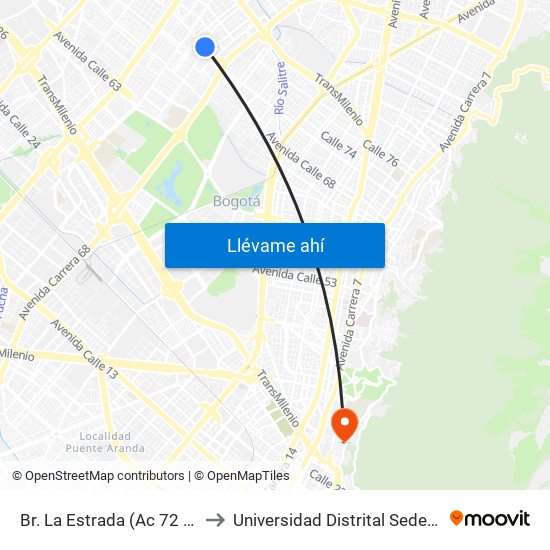 Br. La Estrada (Ac 72 - Kr 69) (A) to Universidad Distrital Sede Macarena B map