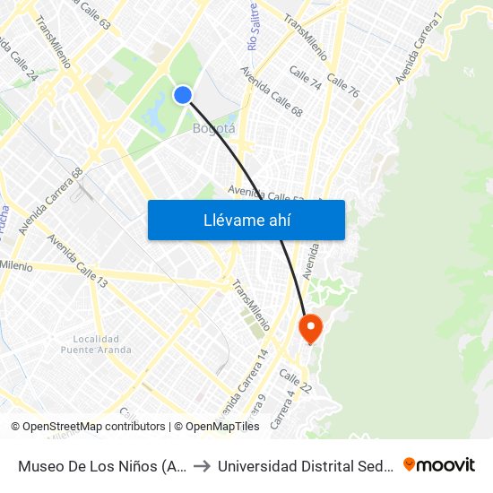 Museo De Los Niños (Ac 63 - Ak 60) to Universidad Distrital Sede Macarena B map