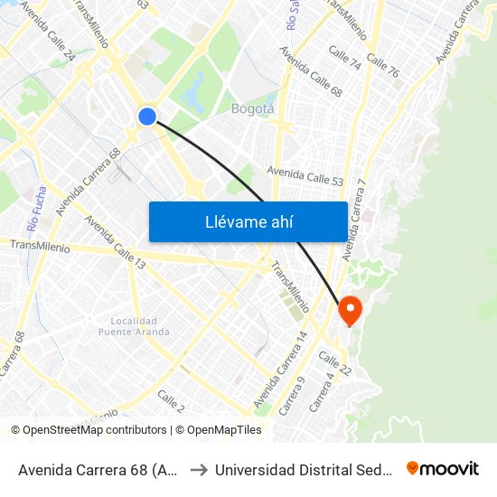 Avenida Carrera 68 (Ac 26 - Kr 68) to Universidad Distrital Sede Macarena B map