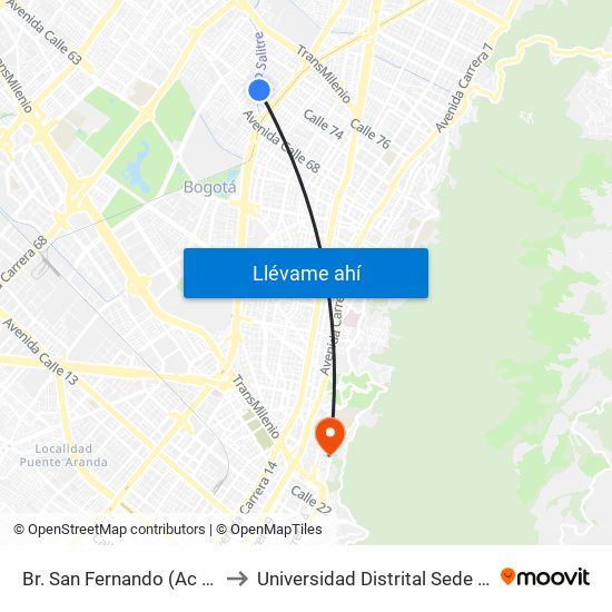 Br. San Fernando (Ac 72 - Kr 53) to Universidad Distrital Sede Macarena B map