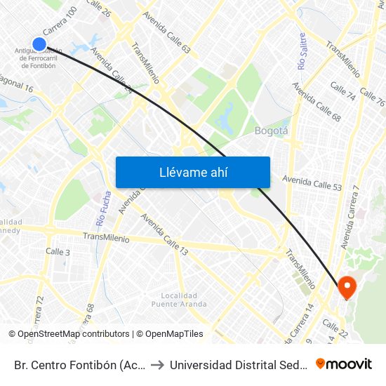 Br. Centro Fontibón (Ac 22 - Kr 97b) to Universidad Distrital Sede Macarena B map