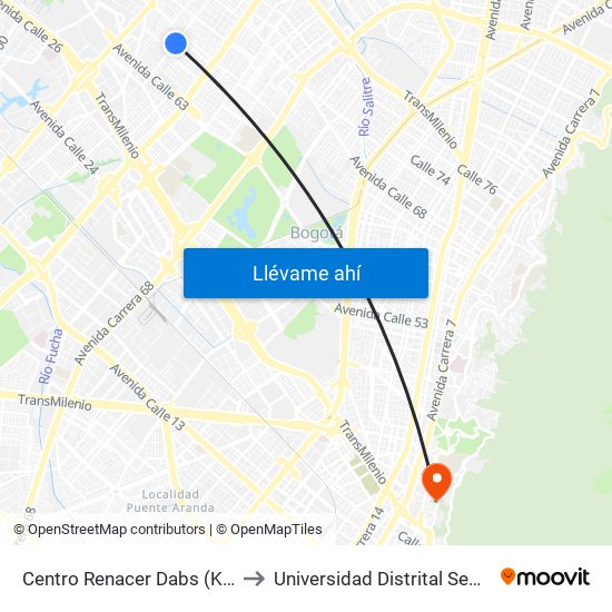 Centro Renacer Dabs (Kr 77a - Cl 64j) to Universidad Distrital Sede Macarena B map