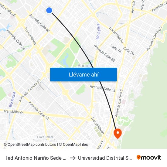 Ied Antonio Nariño Sede A (Kr 77a - Cl 67) to Universidad Distrital Sede Macarena B map