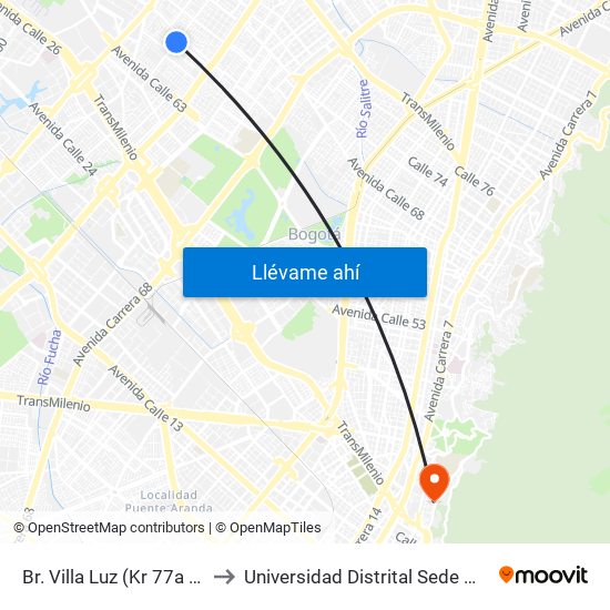 Br. Villa Luz (Kr 77a - Cl 65a) to Universidad Distrital Sede Macarena B map