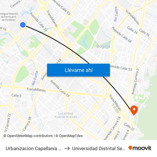 Urbanización Capellanía (Ac 22 - Kr 87c) to Universidad Distrital Sede Macarena B map