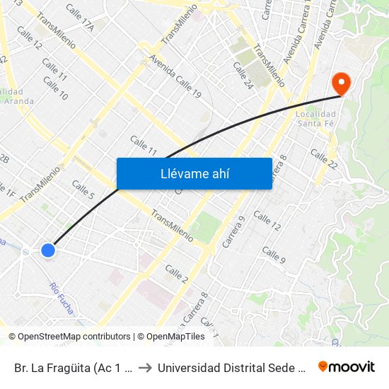 Br. La Fragüita (Ac 1 - Kr 25a) to Universidad Distrital Sede Macarena B map