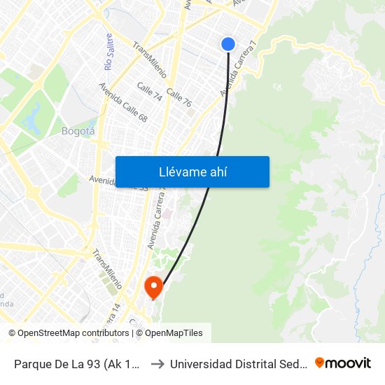 Parque De La 93 (Ak 11 - Cl 93a) (A) to Universidad Distrital Sede Macarena B map