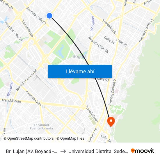 Br. Luján (Av. Boyacá - Cl 64h) (A) to Universidad Distrital Sede Macarena B map