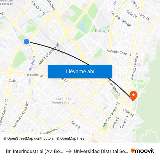 Br. Interindustrial (Av. Boyacá - Cl 13) (A) to Universidad Distrital Sede Macarena B map