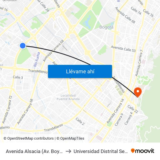 Avenida Alsacia (Av. Boyacá - Ac 12) (A) to Universidad Distrital Sede Macarena B map