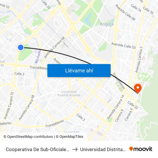 Cooperativa De Sub-Oficiales (Av. Boyacá - Cl 10) (A) to Universidad Distrital Sede Macarena B map