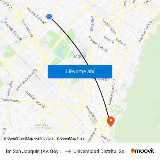 Br. San Joaquín (Av. Boyacá - Cl 64f) (A) to Universidad Distrital Sede Macarena B map