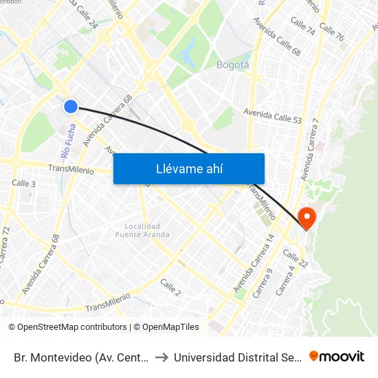 Br. Montevideo (Av. Centenario - Kr 68b) to Universidad Distrital Sede Macarena B map