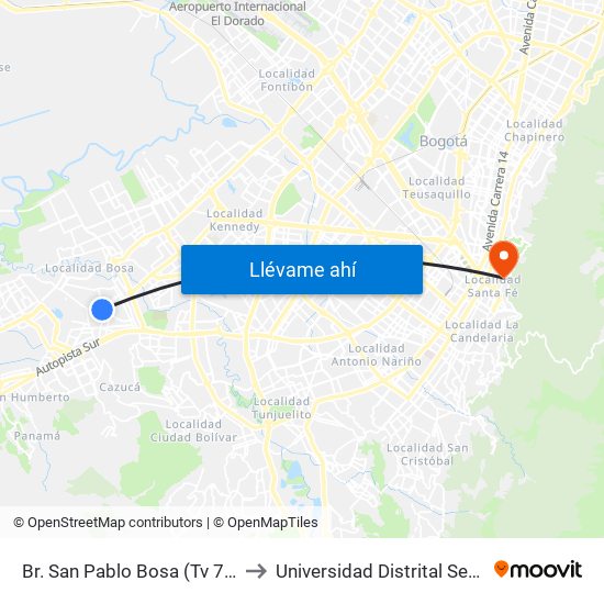 Br. San Pablo Bosa (Tv 78l - Cl 69a Sur) to Universidad Distrital Sede Macarena B map