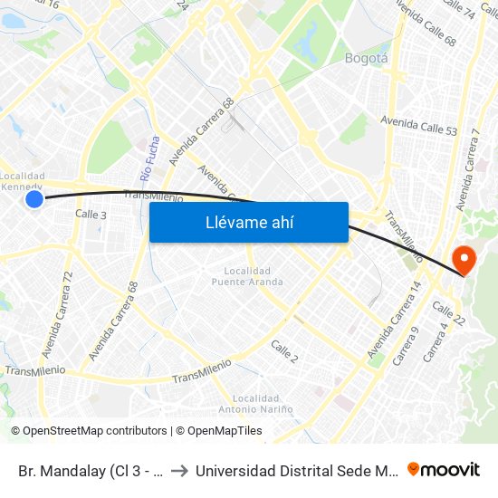 Br. Mandalay (Cl 3 - Kr 78b) to Universidad Distrital Sede Macarena B map