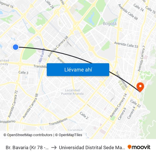 Br. Bavaria (Kr 78 - Cl 8c) to Universidad Distrital Sede Macarena B map