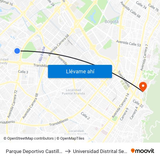Parque Deportivo Castilla (Ac 8 - Kr 73) to Universidad Distrital Sede Macarena B map