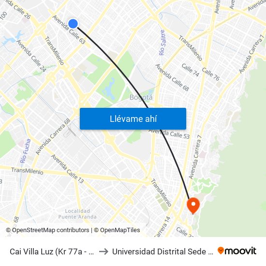 Cai Villa Luz (Kr 77a - Cl 63f Bis) to Universidad Distrital Sede Macarena B map