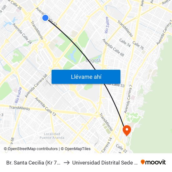 Br. Santa Cecilia (Kr 77a - Cl 55) to Universidad Distrital Sede Macarena B map
