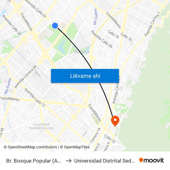 Br. Bosque Popular (Ac 63 - Kr 69f) to Universidad Distrital Sede Macarena B map