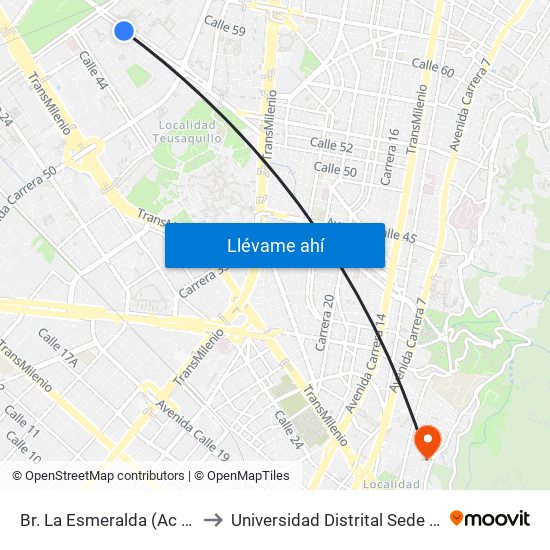 Br. La Esmeralda (Ac 53 - Kr 57) to Universidad Distrital Sede Macarena B map