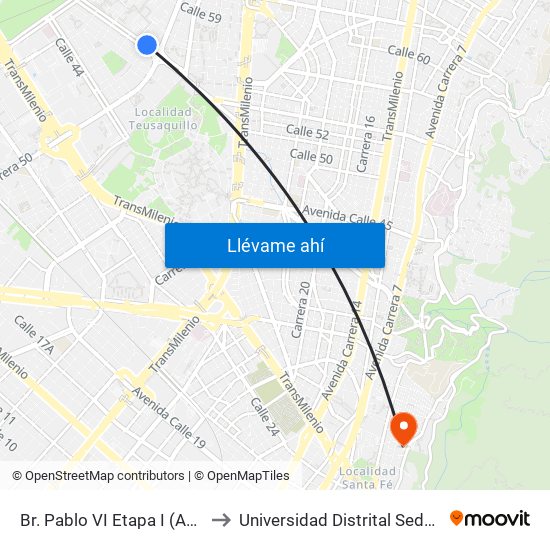 Br. Pablo VI Etapa I (Ac 53 - Ak 50) to Universidad Distrital Sede Macarena B map