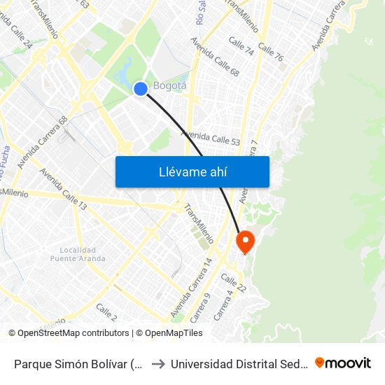 Parque Simón Bolívar (Ak 60 - Cl 57) to Universidad Distrital Sede Macarena B map