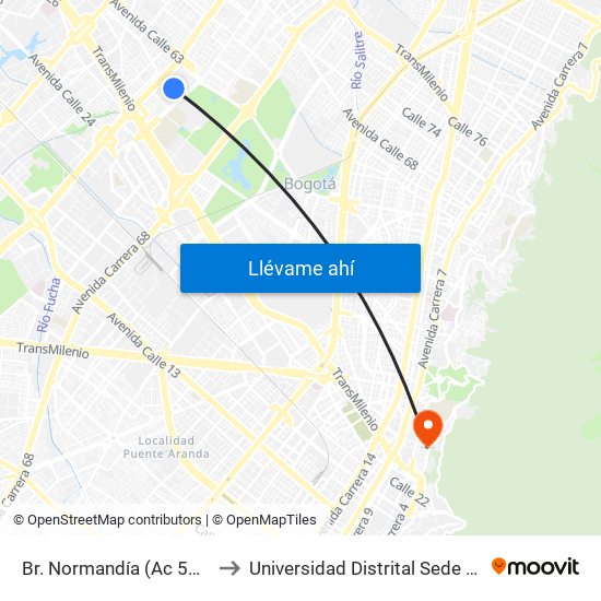 Br. Normandía (Ac 53 - Kr 70d) to Universidad Distrital Sede Macarena B map