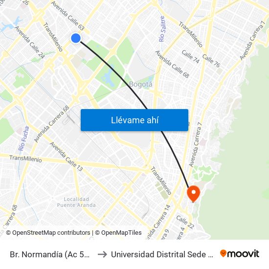 Br. Normandía (Ac 53 - Kr 71c) to Universidad Distrital Sede Macarena B map