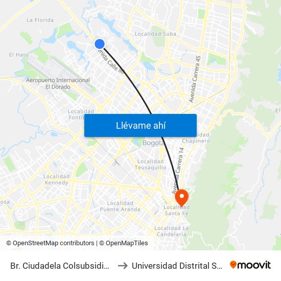 Br. Ciudadela Colsubsidio (Kr 114 - Ac 80) to Universidad Distrital Sede Macarena B map
