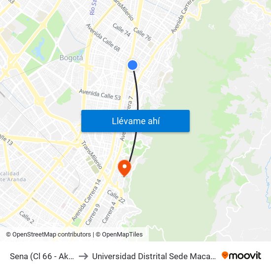 Sena (Cl 66 - Ak 11) to Universidad Distrital Sede Macarena B map