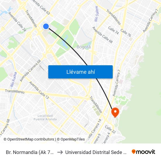 Br. Normandía (Ak 70 - Cl 51) to Universidad Distrital Sede Macarena B map