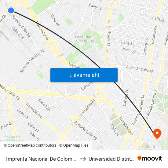 Imprenta Nacional De Colombia (Ak 68 - Av. Esperanza) (A) to Universidad Distrital Sede Macarena B map