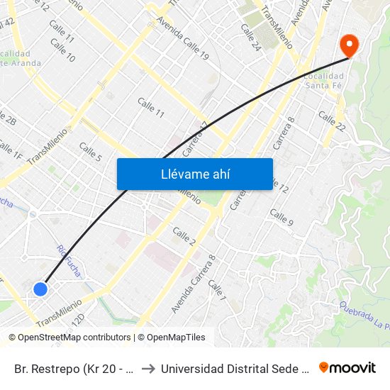 Br. Restrepo (Kr 20 - Cl 18 Sur) to Universidad Distrital Sede Macarena B map