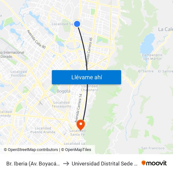 Br. Iberia (Av. Boyacá - Ac 138) to Universidad Distrital Sede Macarena B map