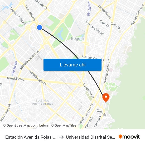 Estación Avenida Rojas (Ac 26 - Ak 70) to Universidad Distrital Sede Macarena B map