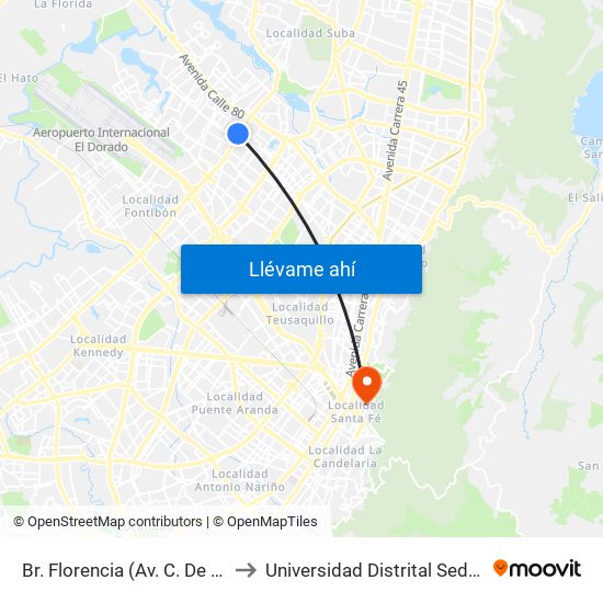 Br. Florencia (Av. C. De Cali - Cl 72b) to Universidad Distrital Sede Macarena B map