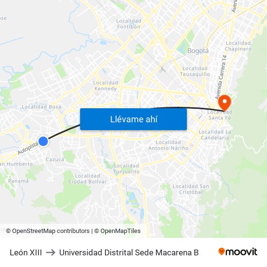 León XIII to Universidad Distrital Sede Macarena B map