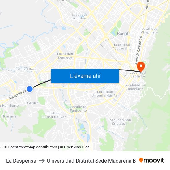 La Despensa to Universidad Distrital Sede Macarena B map