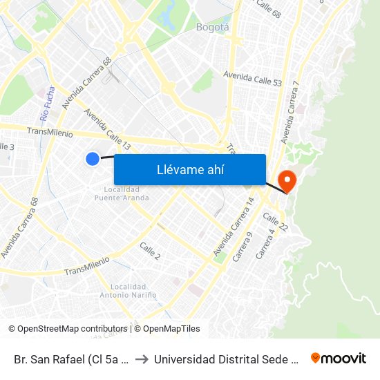 Br. San Rafael (Cl 5a - Kr 53c) to Universidad Distrital Sede Macarena B map